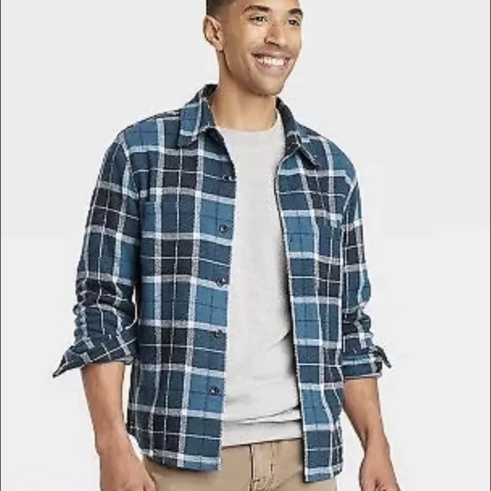 Men's Blue Plaid Flannel Shirt